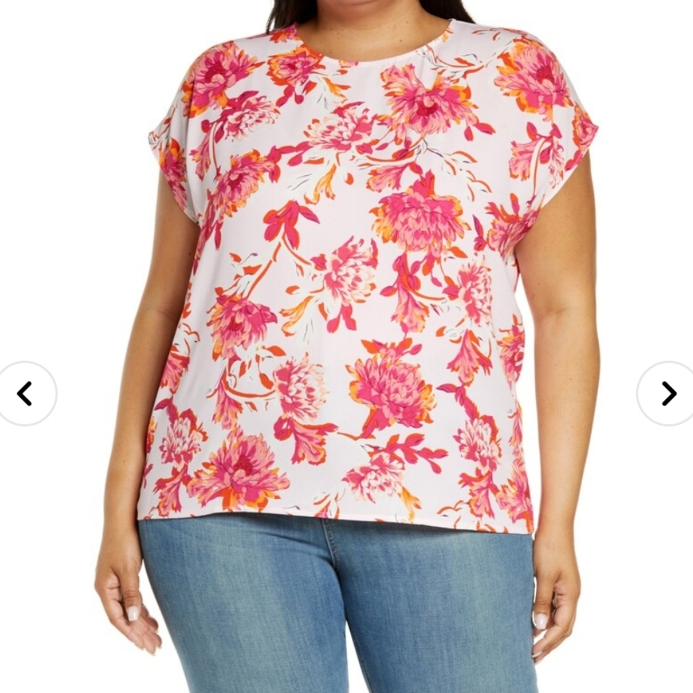 Halogen cap sleeve floral top